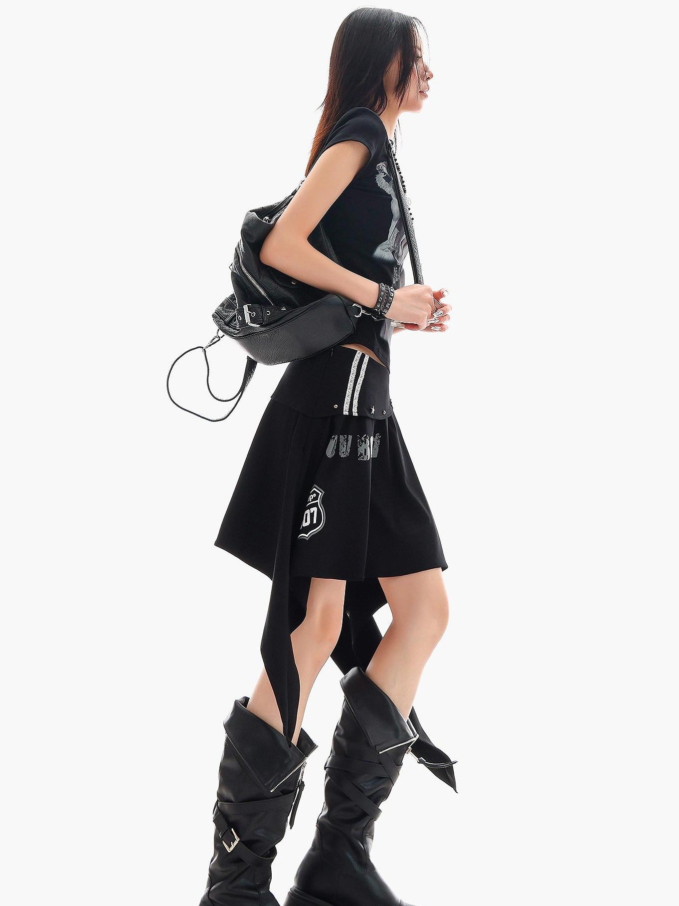 QIUQIU STUDIO Letter Print Asymmetrical Irregular Hem Women&