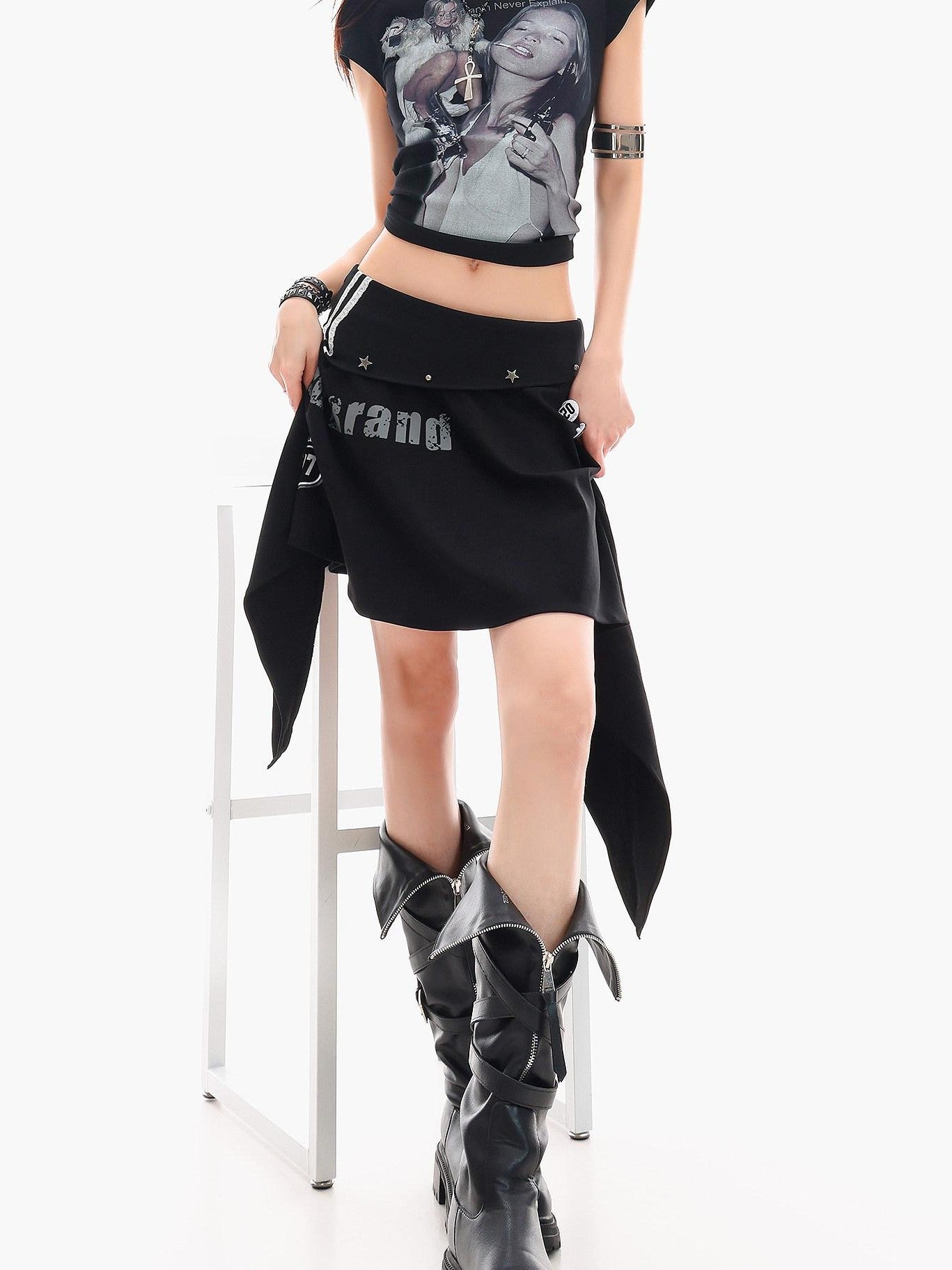 QIUQIU STUDIO Letter Print Asymmetrical Irregular Hem Women&