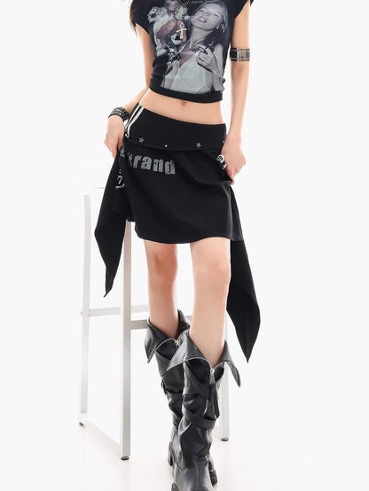 QIUQIU STUDIO Letter Print Asymmetrical Irregular Hem Women&