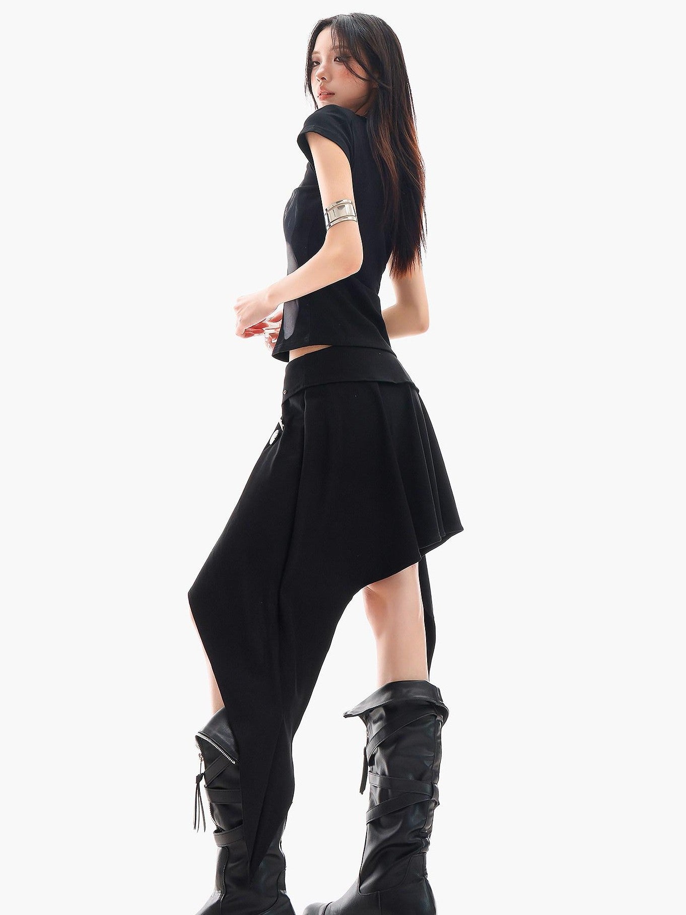 QIUQIU STUDIO Letter Print Asymmetrical Irregular Hem Women&