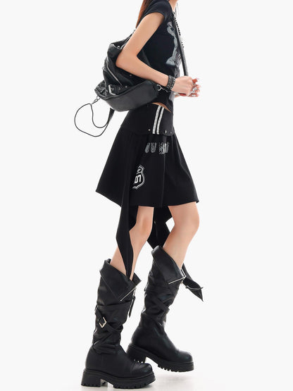 QIUQIU STUDIO Letter Print Asymmetrical Irregular Hem Women&