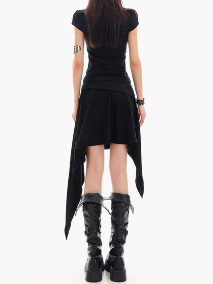 QIUQIU STUDIO Letter Print Asymmetrical Irregular Hem Women&