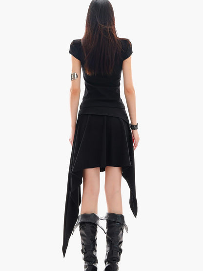 QIUQIU STUDIO Letter Print Asymmetrical Irregular Hem Women&