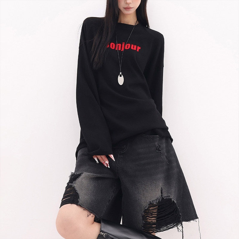 QIUQIU_STUDIO_Letter_Print_Colorblock_Crewneck_Loose_Women&