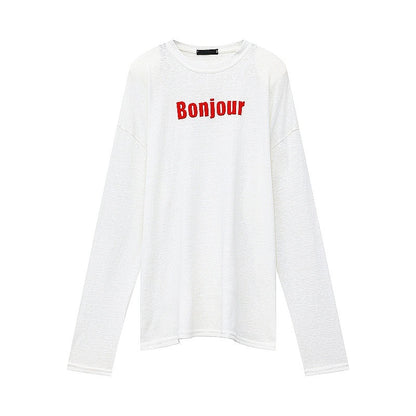 QIUQIU_STUDIO_Letter_Print_Colorblock_Crewneck_Loose_Women&