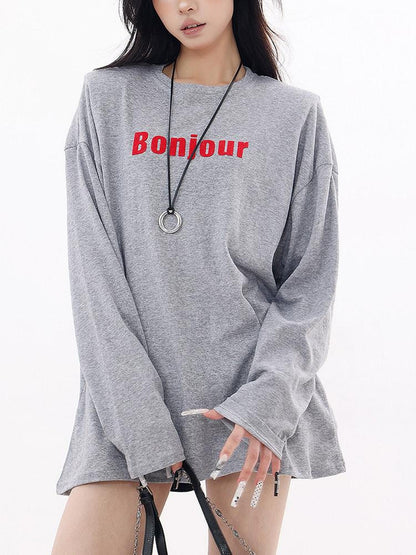 QIUQIU STUDIO Letter Print Colorblock Crewneck Loose Women&