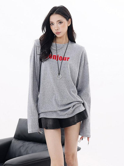 QIUQIU STUDIO Letter Print Colorblock Crewneck Loose Women&