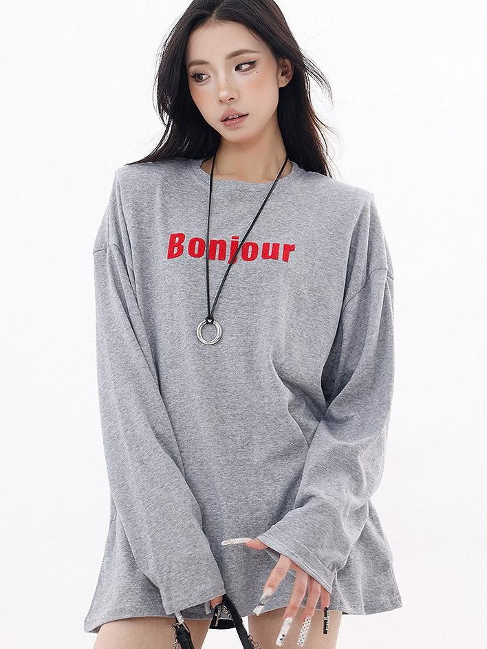 QIUQIU STUDIO Letter Print Colorblock Crewneck Loose Women&