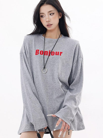 QIUQIU STUDIO Letter Print Colorblock Crewneck Loose Women&