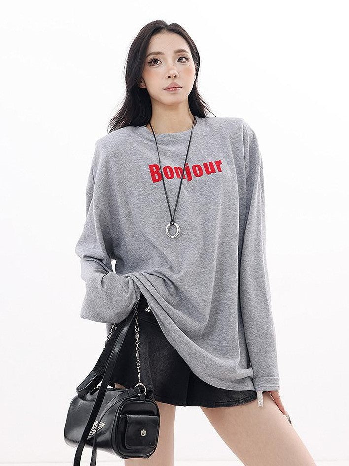 QIUQIU STUDIO Letter Print Colorblock Crewneck Loose Women&