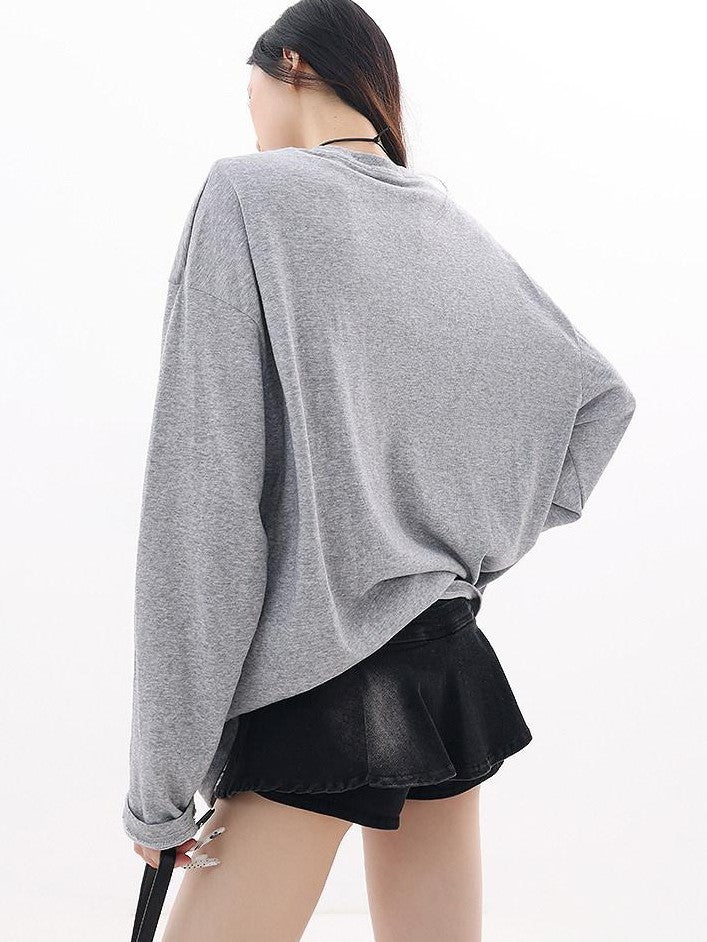 QIUQIU STUDIO Letter Print Colorblock Crewneck Loose Women&