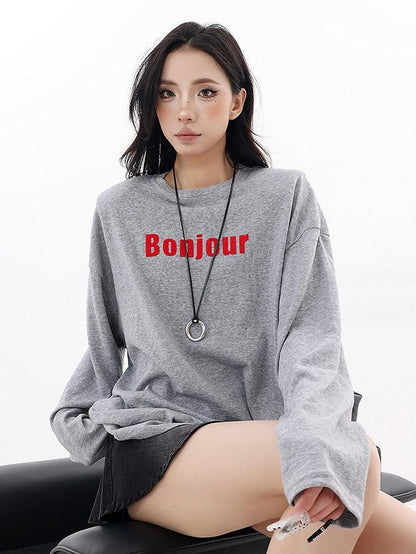 QIUQIU STUDIO Letter Print Colorblock Crewneck Loose Women&