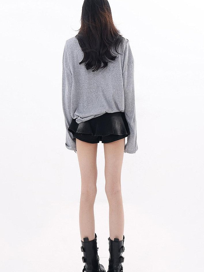 QIUQIU STUDIO Letter Print Colorblock Crewneck Loose Women&