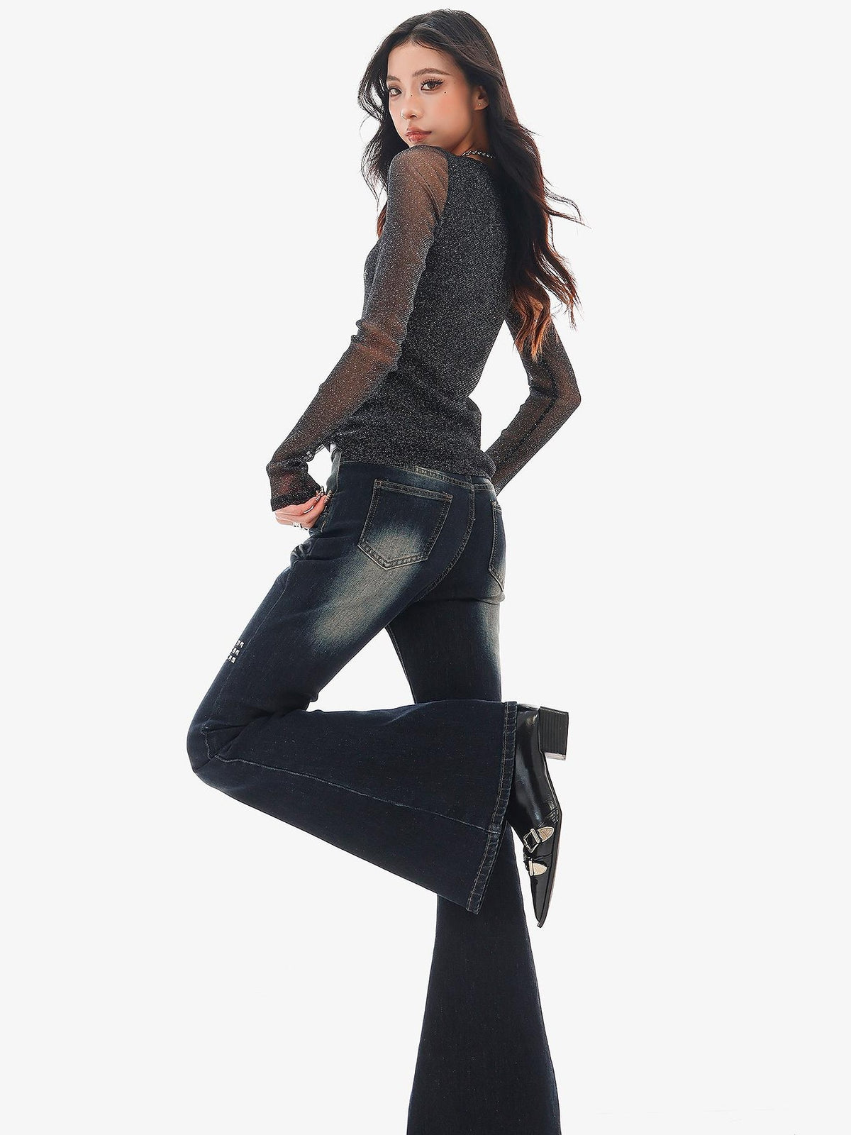 QIUQIU STUDIO Letter Print Distressed Slim Fit Women&