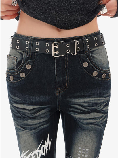 QIUQIU STUDIO Letter Print Distressed Slim Fit Women&