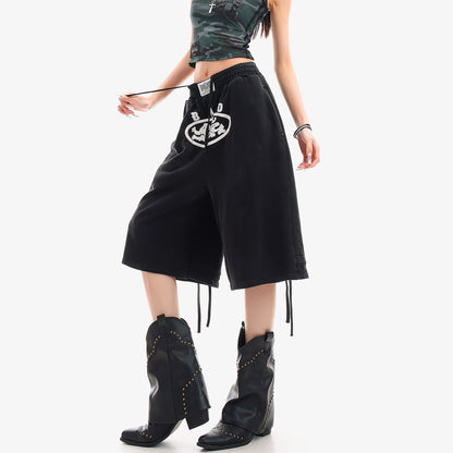 QIUQIU_STUDIO_Letter_Print_Drawstring_Elastic_Waist_Pocket_Wide_Leg_Women&