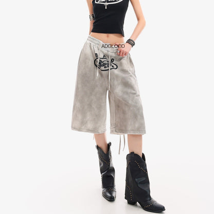 QIUQIU_STUDIO_Letter_Print_Drawstring_Elastic_Waist_Pocket_Wide_Leg_Women&