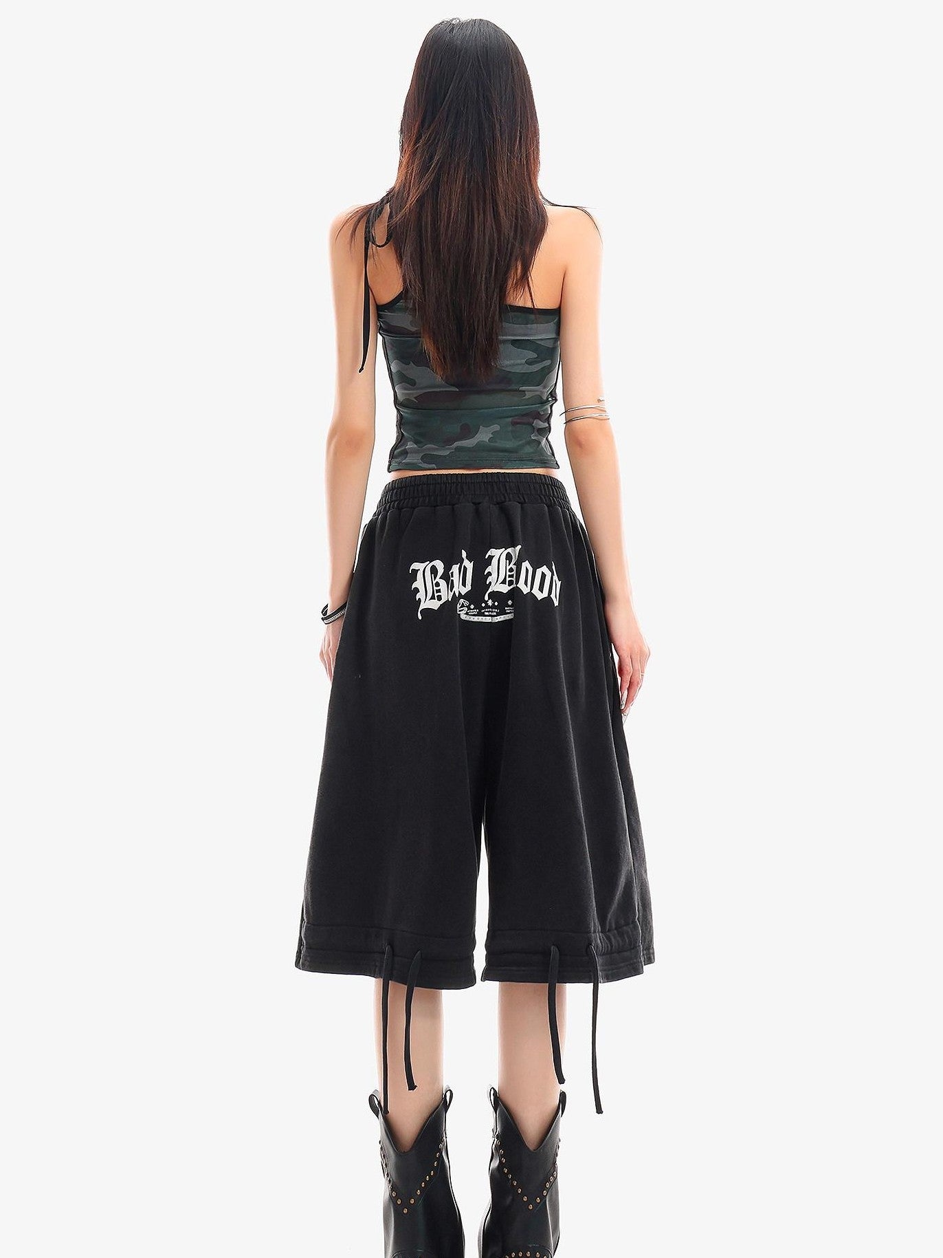 QIUQIU STUDIO Letter Print Drawstring Elastic Waist Pocket Wide Leg Women&