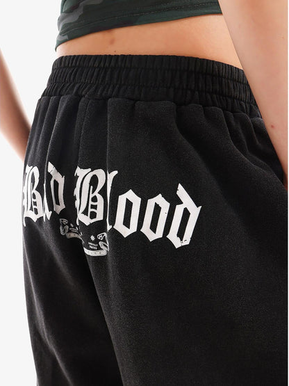 QIUQIU STUDIO Letter Print Drawstring Elastic Waist Pocket Wide Leg Women&