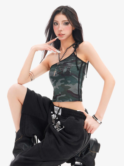 QIUQIU STUDIO Letter Print Drawstring Elastic Waist Pocket Wide Leg Women&