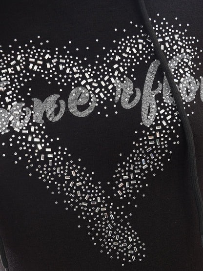 QIUQIU STUDIO Letter Print Rhinestone Hooded Slim Fit Cropped Women&