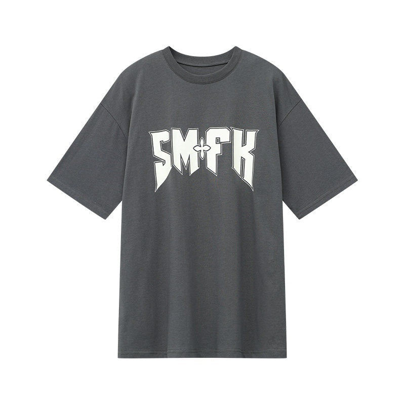 QIUQIU_STUDIO_Letter_Print_Round_Neck_Dropped_Shoulder_Short_Sleeve_Women&