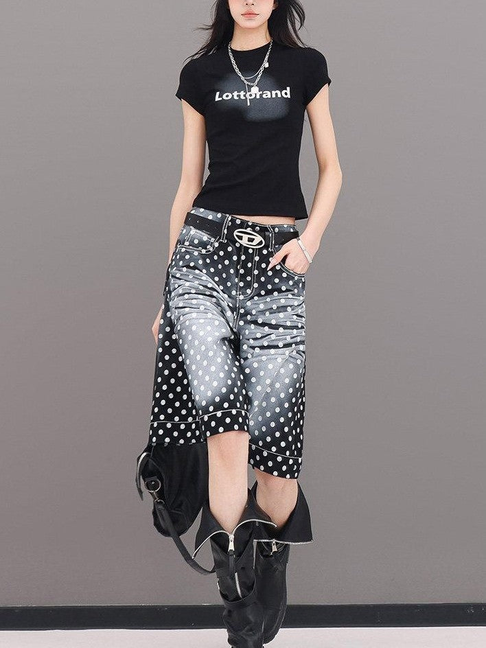 QIUQIU STUDIO Letter Print Round Neck Short Sleeve Women&