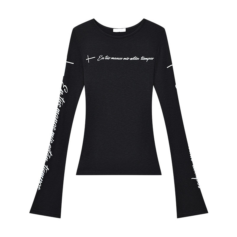 QIUQIU_STUDIO_Letter_Print_Round_Neck_Slim_Fit_Women&