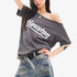 QIUQIU_STUDIO_Letter_Print_Slanted_Neck_Slim_Waist_Hot_Girl_Women&