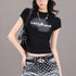 QIUQIU_STUDIO_Letter_Print_Slim_Fit_Crew_Neck_Cinched_Waist_Short_Sleeve_Women&