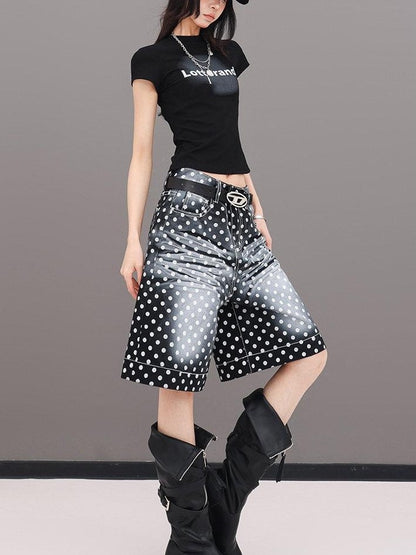 QIUQIU STUDIO Letter Print Slim Fit Crew Neck Cinched Waist Short Sleeve Women&