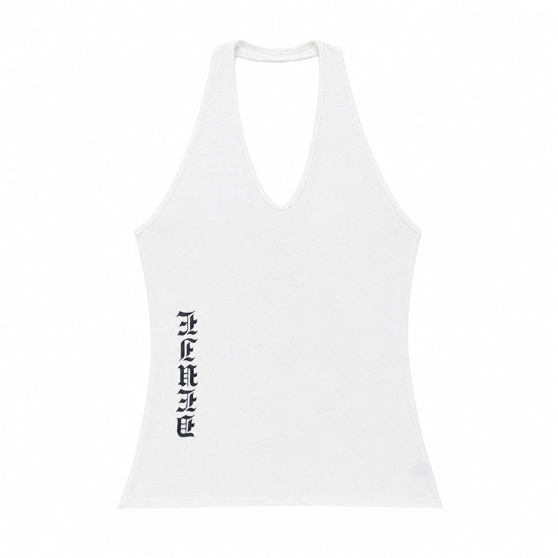 QIUQIU_STUDIO_Letter_Print_V-neck_Backless_Fitted_Sexy_Women&