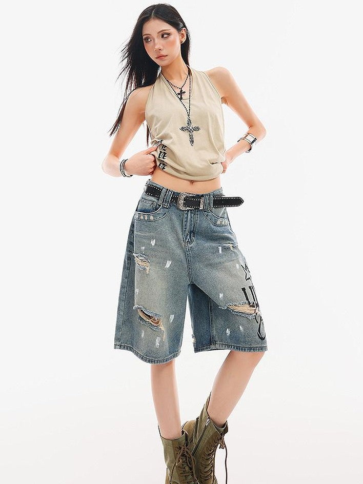 QIUQIU STUDIO Letter Print V-neck Backless Fitted Sexy Women&