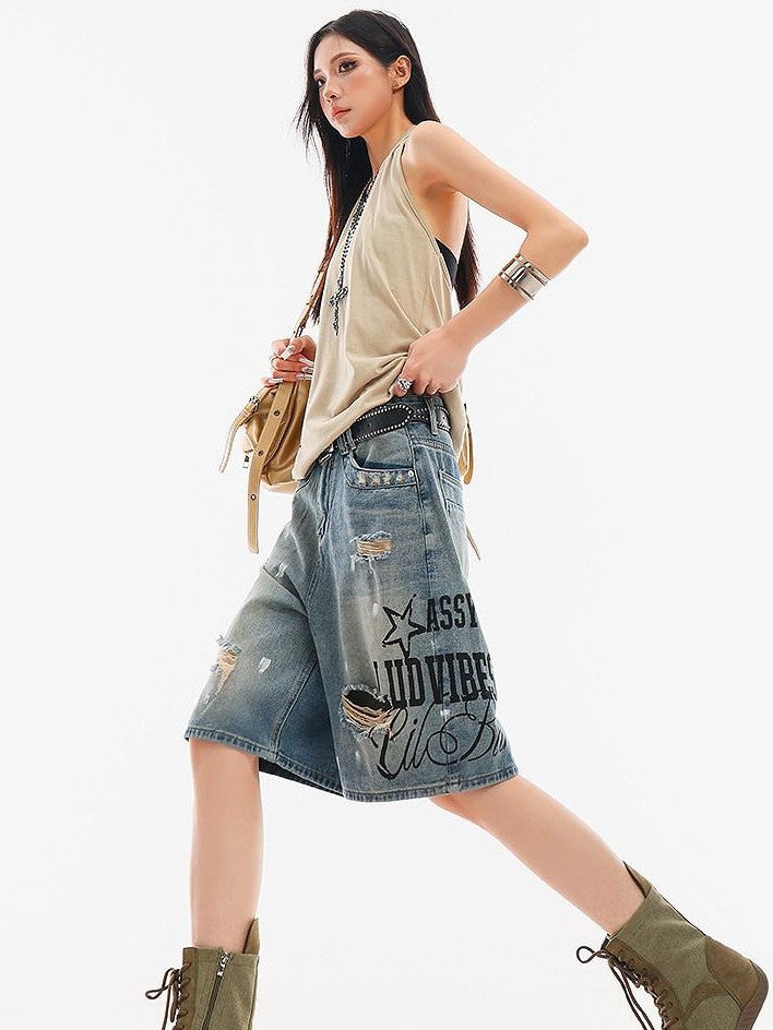 QIUQIU STUDIO Letter Print V-neck Backless Fitted Sexy Women&