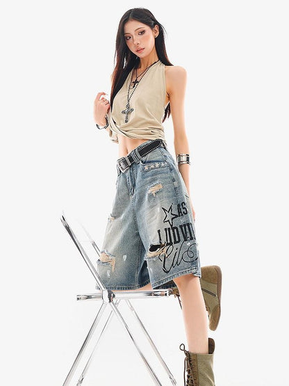 QIUQIU STUDIO Letter Print V-neck Backless Fitted Sexy Women&
