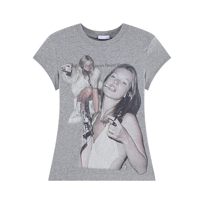 QIUQIU_STUDIO_Lettered_Character_Print_Crewneck_Slim_Fit_Waist_American_Babe_Women&