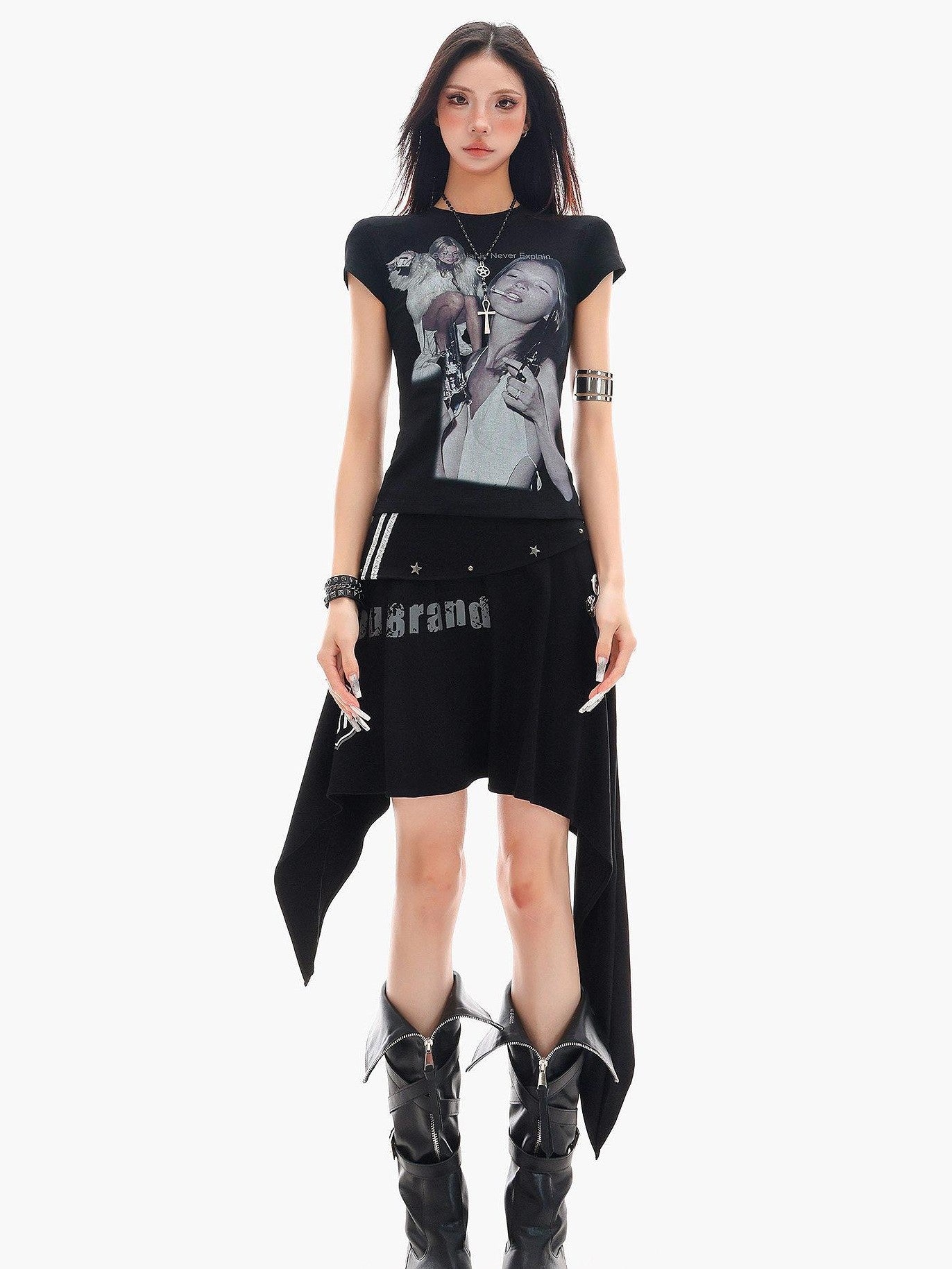 QIUQIU STUDIO Lettered Character Print Crewneck Slim Fit Waist American Babe Women&