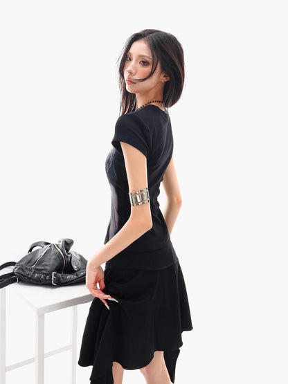 QIUQIU STUDIO Lettered Character Print Crewneck Slim Fit Waist American Babe Women&