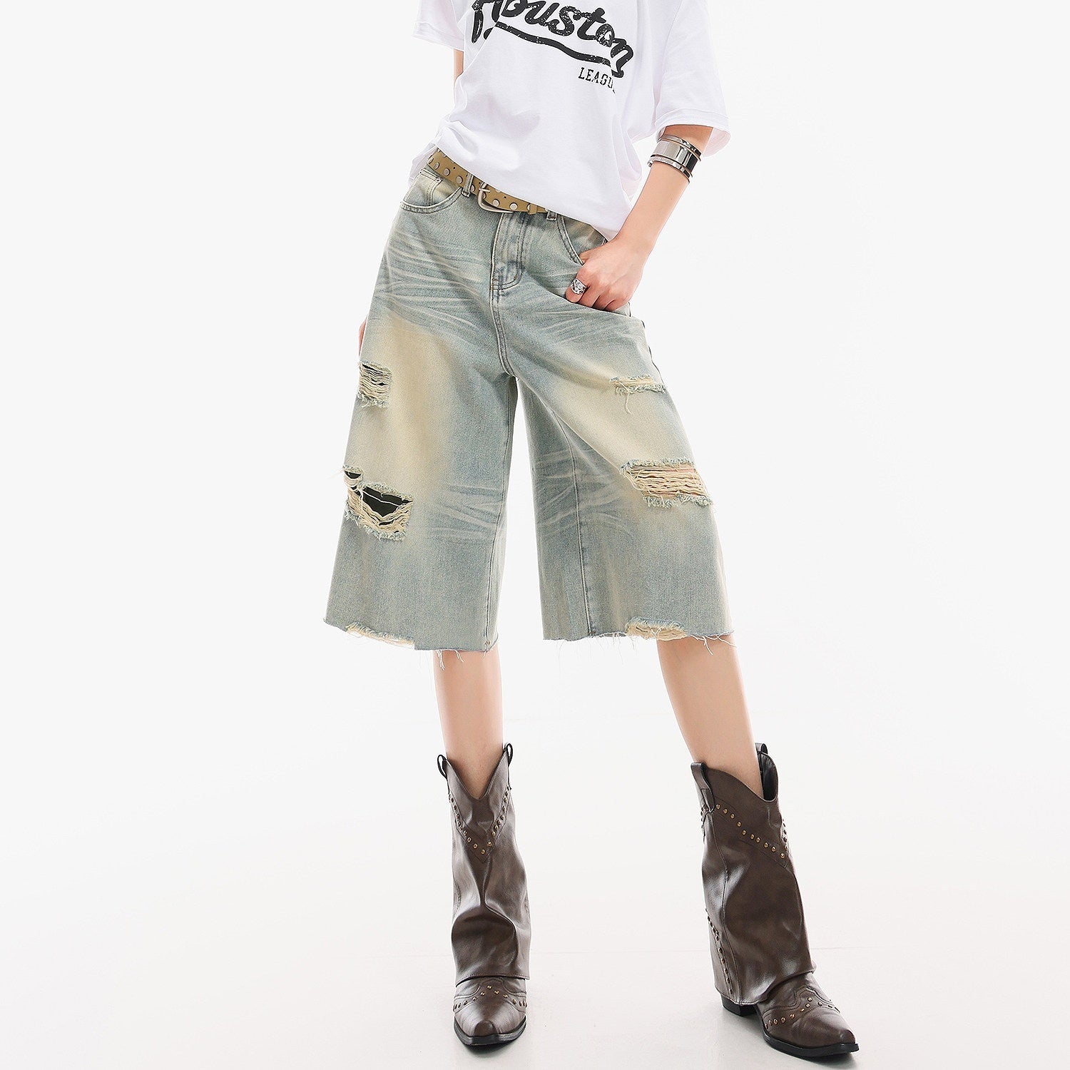 QIUQIU_STUDIO_Light_Blue_Washed_Distressed_Fringed_Loose_Wide_Leg_Women&