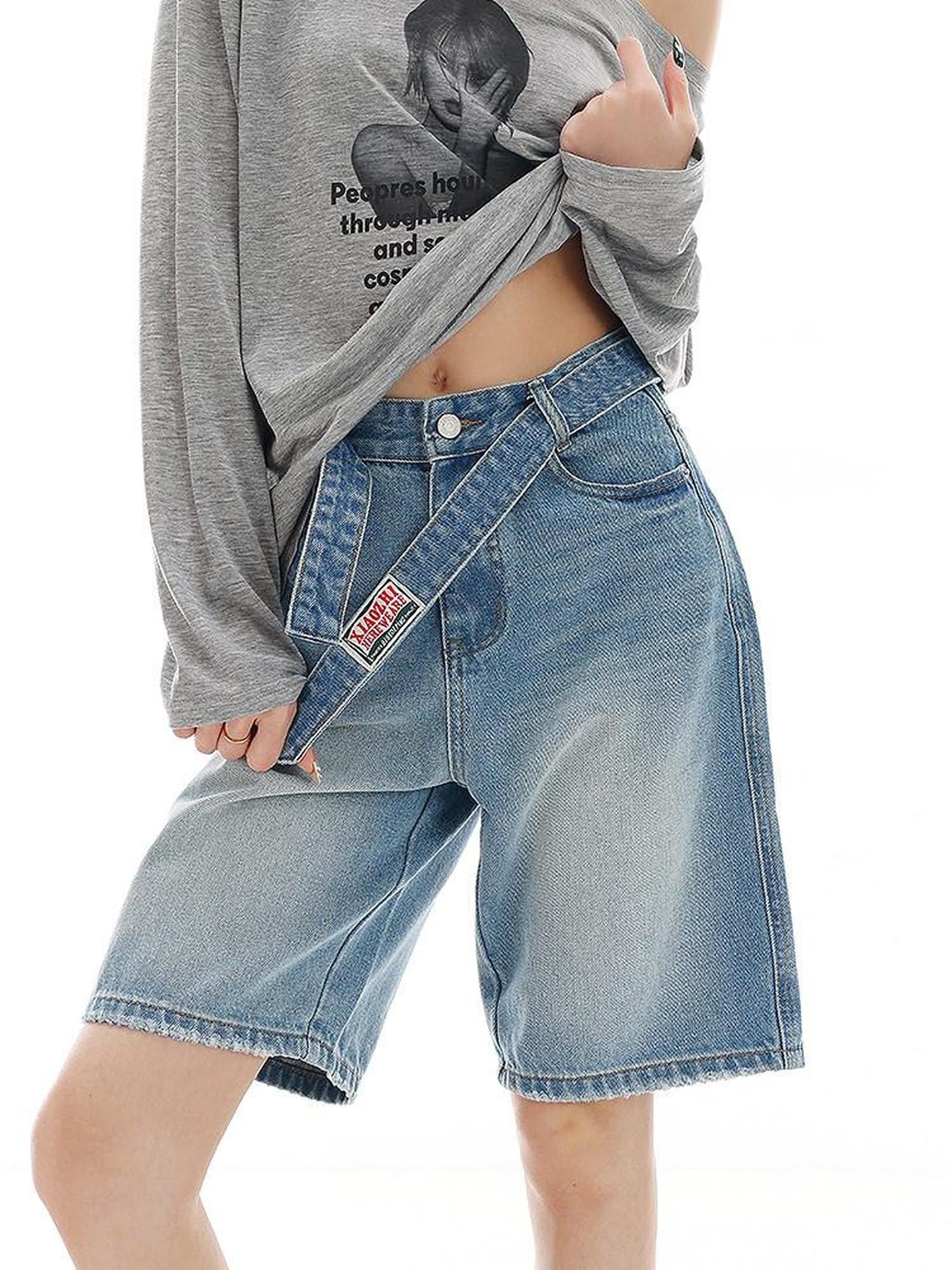 QIUQIU STUDIO Light Wash Distressed Belted Relaxed Women&