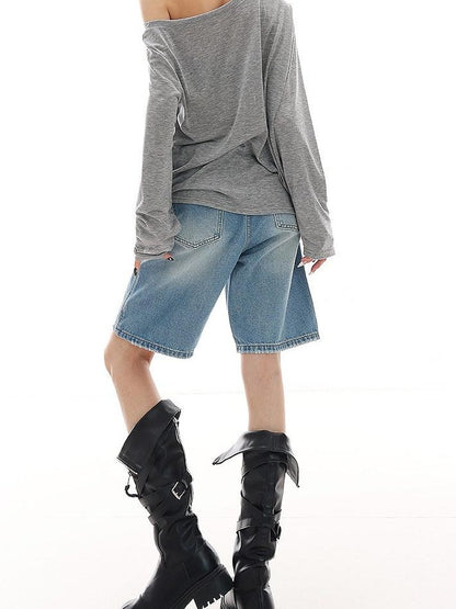 QIUQIU STUDIO Light Wash Distressed Belted Relaxed Women&