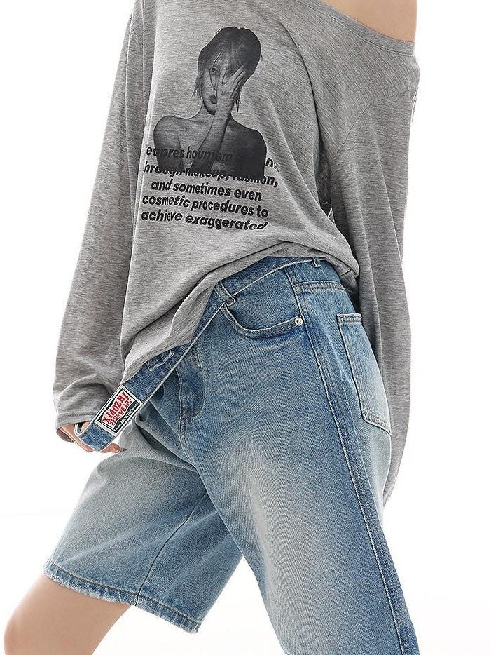QIUQIU STUDIO Light Wash Distressed Belted Relaxed Women&
