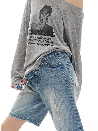 QIUQIU STUDIO Light Wash Distressed Belted Relaxed Women&