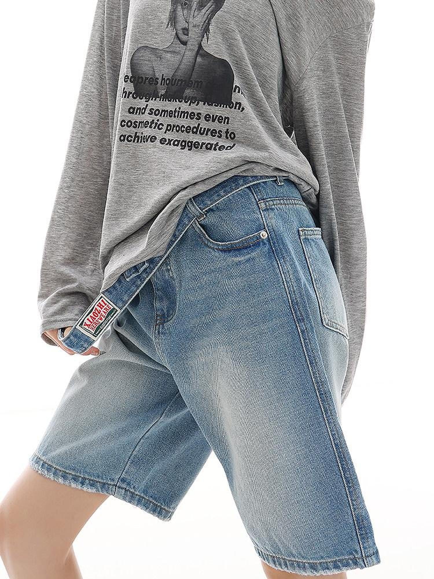 QIUQIU STUDIO Light Wash Distressed Belted Relaxed Women&