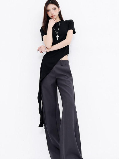 QIUQIU STUDIO Longline Pleated Low Waist Tailored Loose Women&