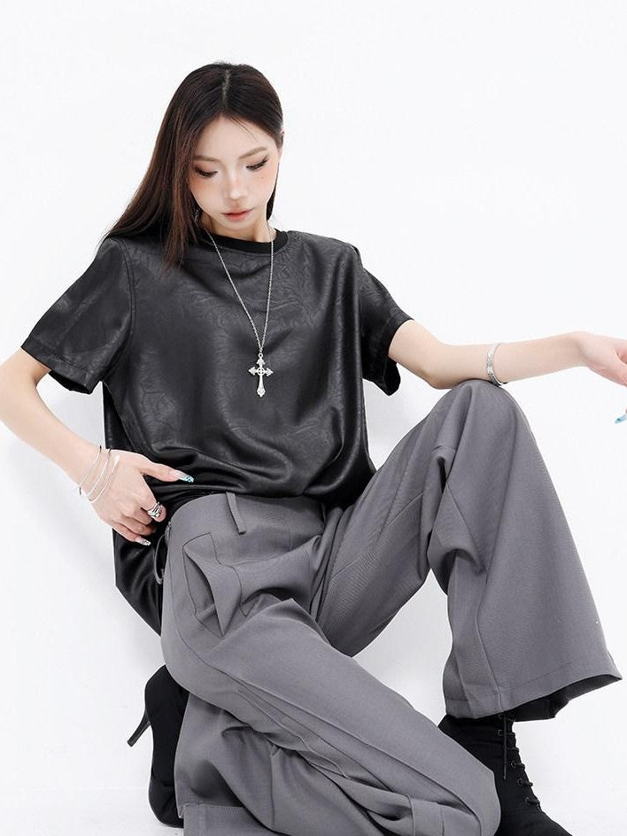 QIUQIU STUDIO Longline Pleated Low Waist Tailored Loose Women&