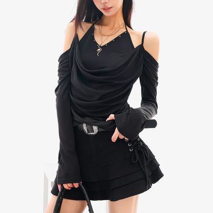 QIUQIU_STUDIO_Loose_Draped_Neck_Studded_Halter_Two_Piece_Look_Women&