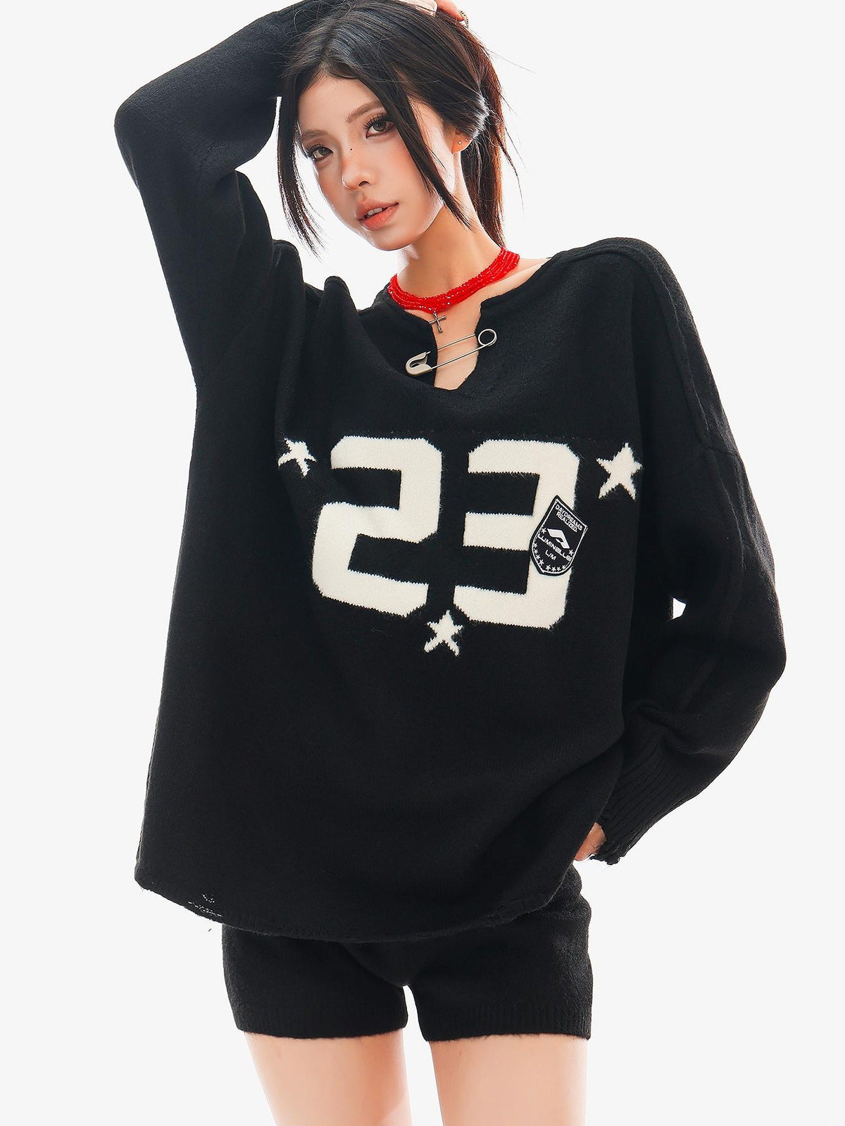 QIUQIU STUDIO Loose Fit Letter Embroidered Knit Two Piece Women&