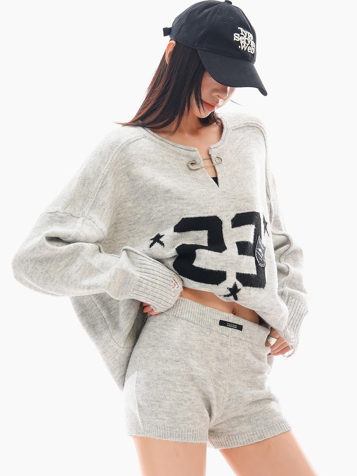 QIUQIU STUDIO Loose Fit Letter Embroidered Knit Two Piece Women&