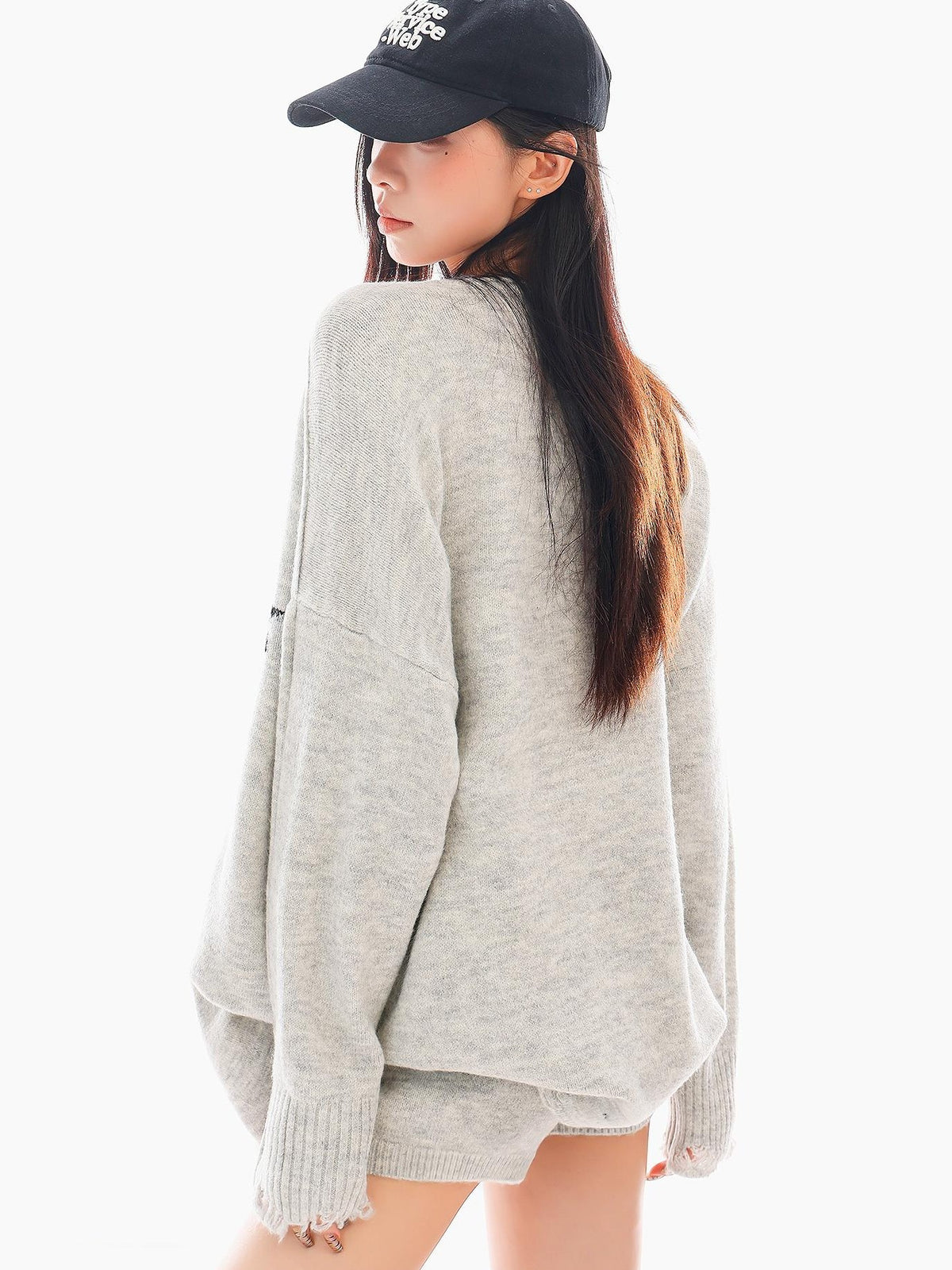 QIUQIU STUDIO Loose Fit Letter Embroidered Knit Two Piece Women&